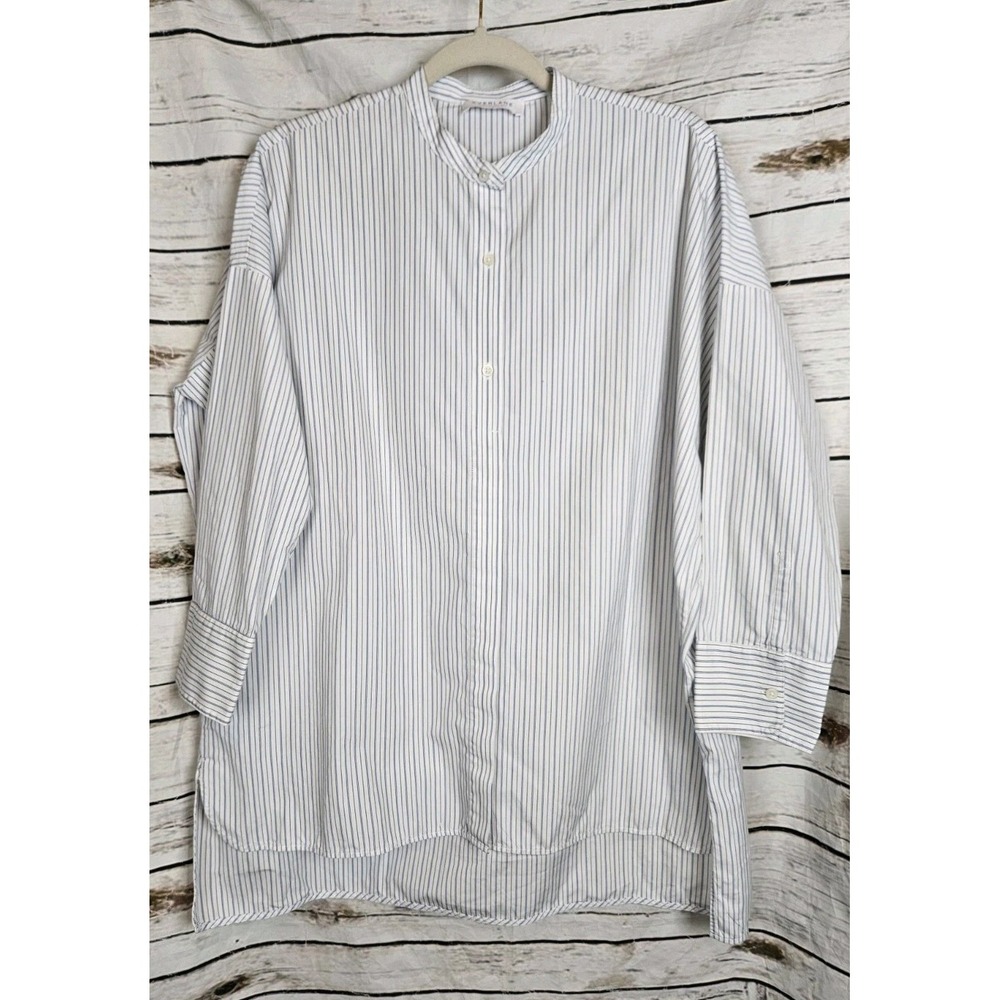 Everlane Blue Striped Button Top 8 Oversized Boxy 100% Cotton Classic Preppy